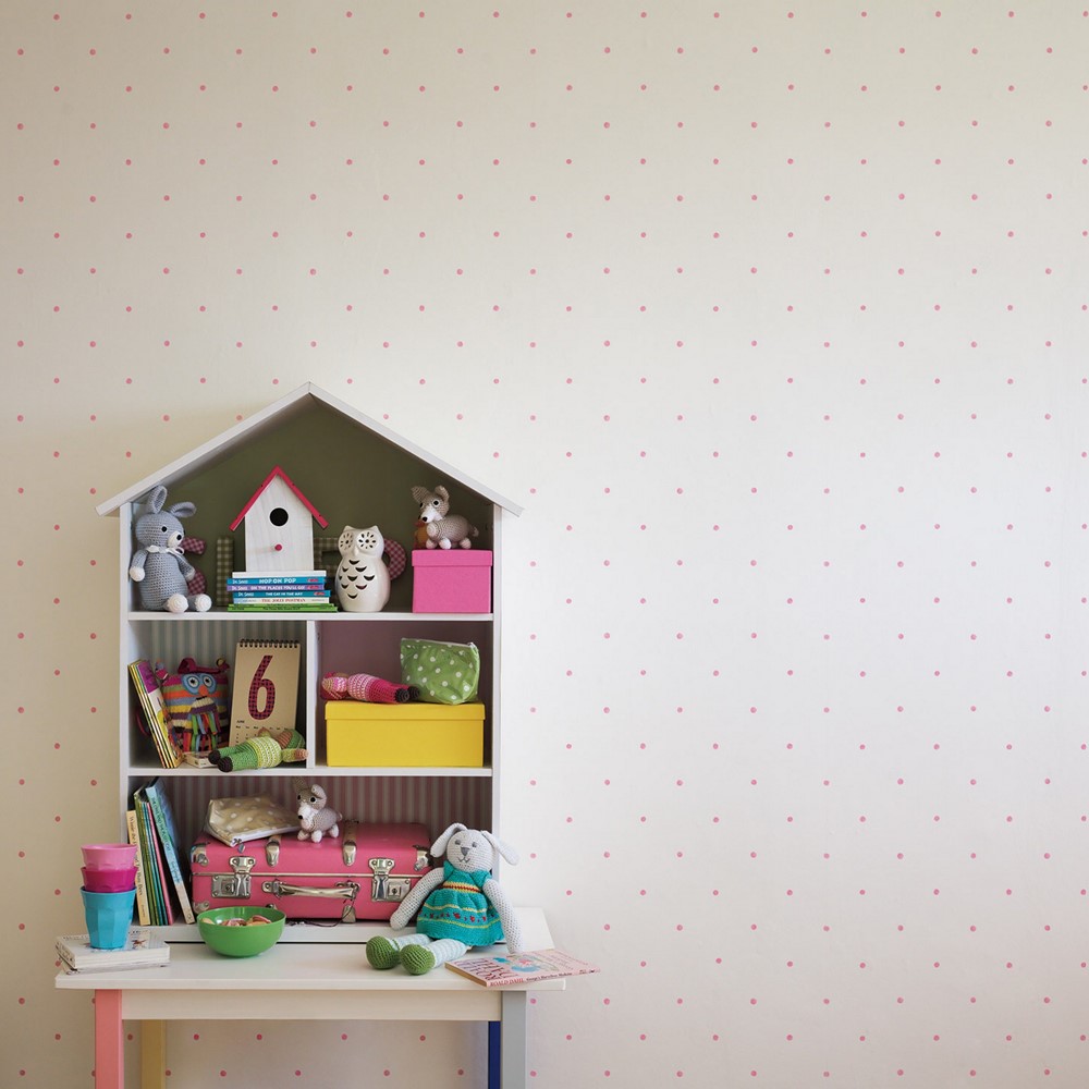 Polka Wallpaper 214049 by Sanderson in Pink Cream